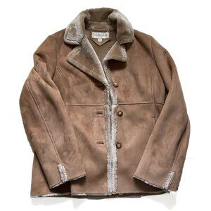 Vintage Jones New York Faux Suede Fur Shearling Tan Light Brown Coat Size MEDIUM